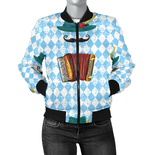 Accordion Mustache Pattern Print Design 01 Women's Bomber Jacket
