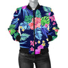 Neon Hibiscus Pattern Print Design HB016 Women Bomber Jacket