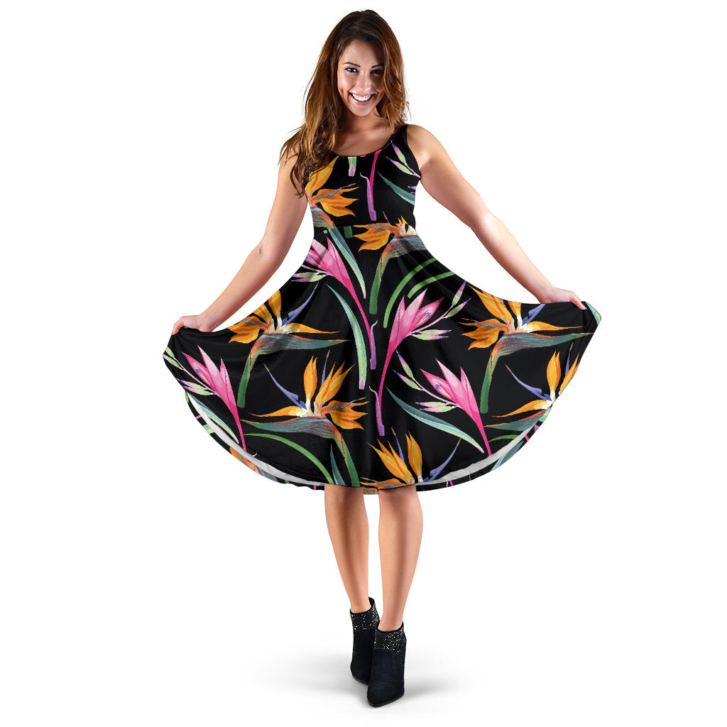Tropical Flower Pattern Print Design TF017 Midi Dress