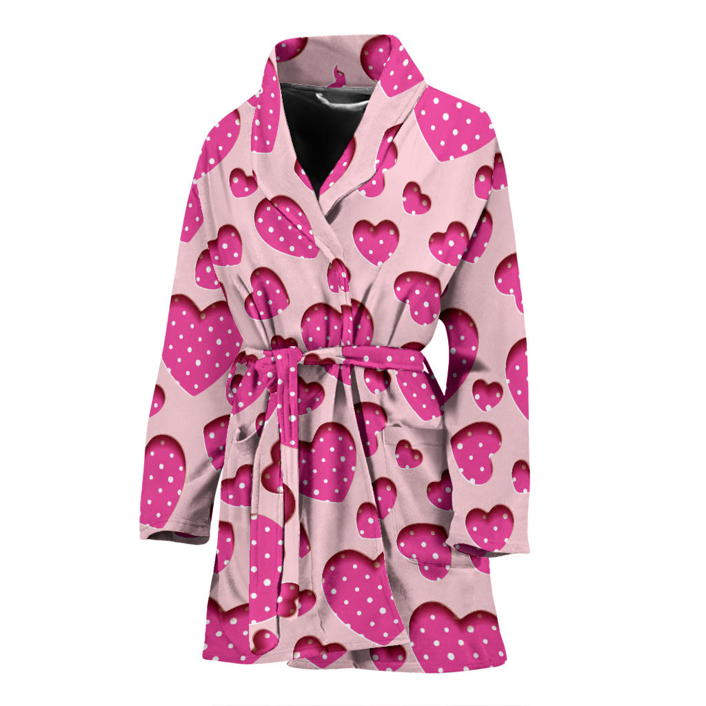 Heart Pink Pattern Print Design HE06 Women Bathrobe