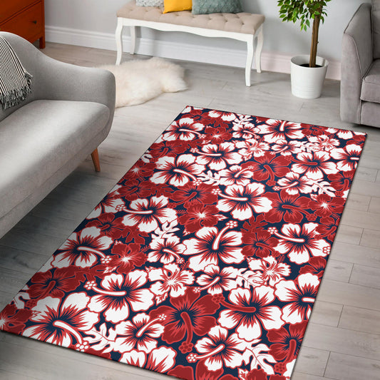 Red Hibiscus Pattern Print Design HB01 Area Rugs