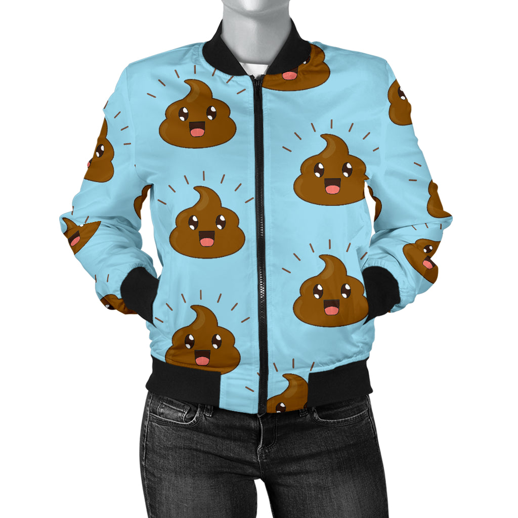 Poop Emoji Pattern Print Design A03 Women's Bomber Jacket