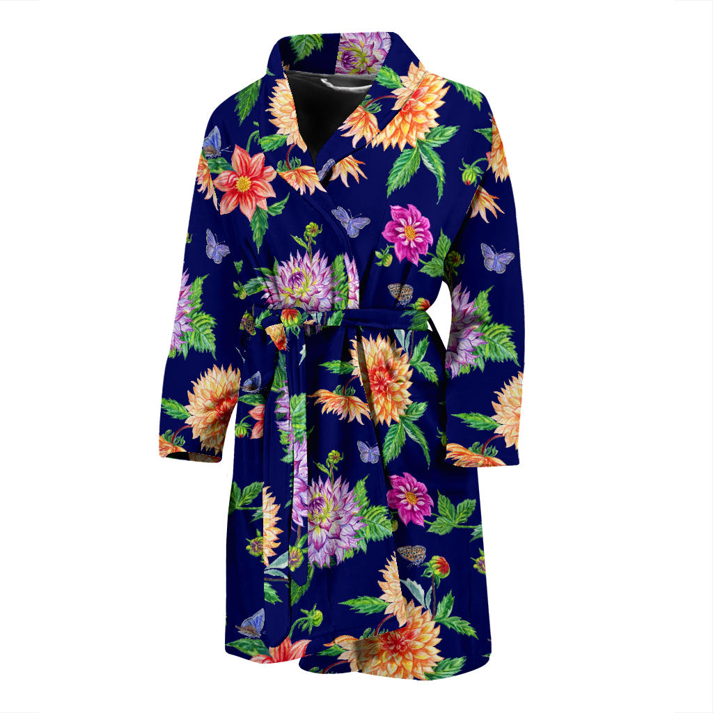 Dahlia Pattern Print Design DH010 Men Bathrobe