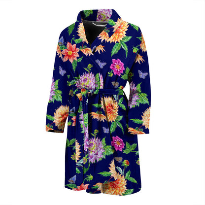 Dahlia Pattern Print Design DH010 Men Bathrobe