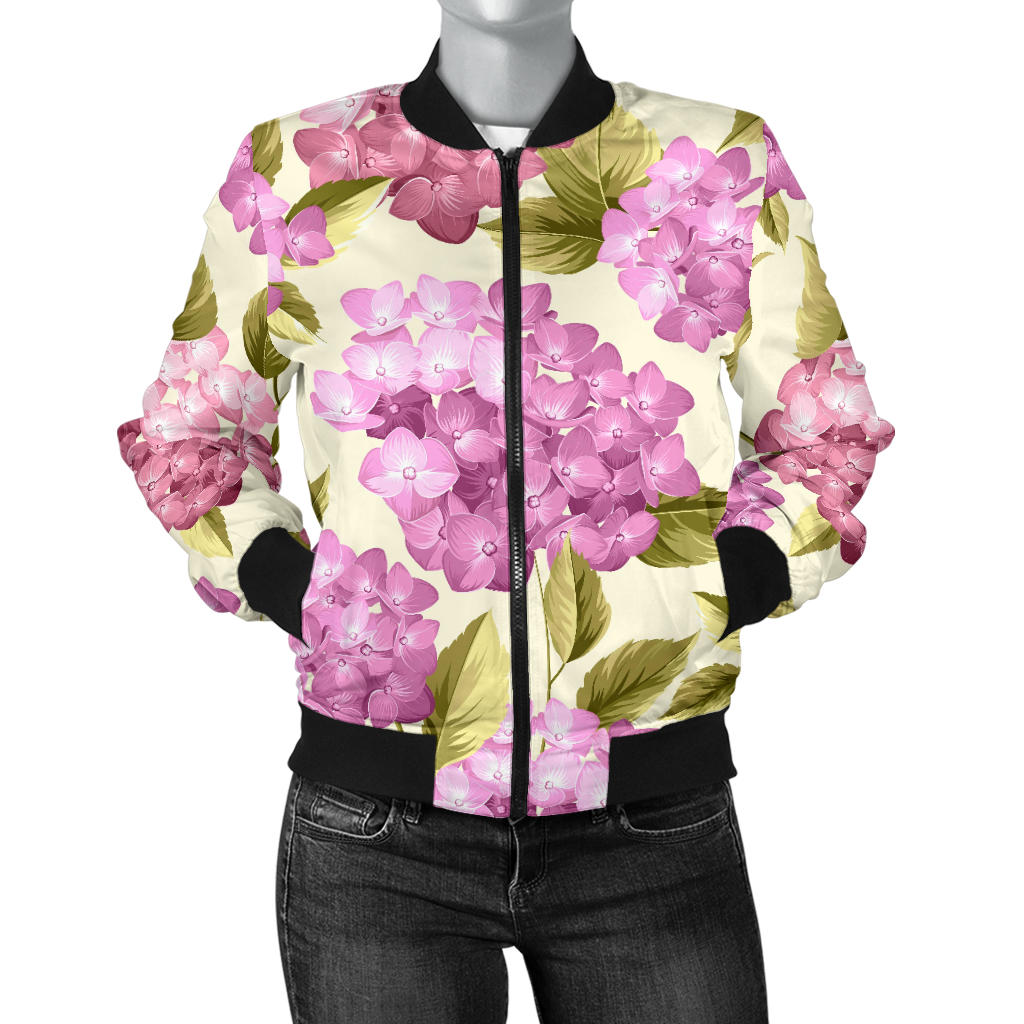 Hydrangea Pattern Print Design HD05 Women Bomber Jacket