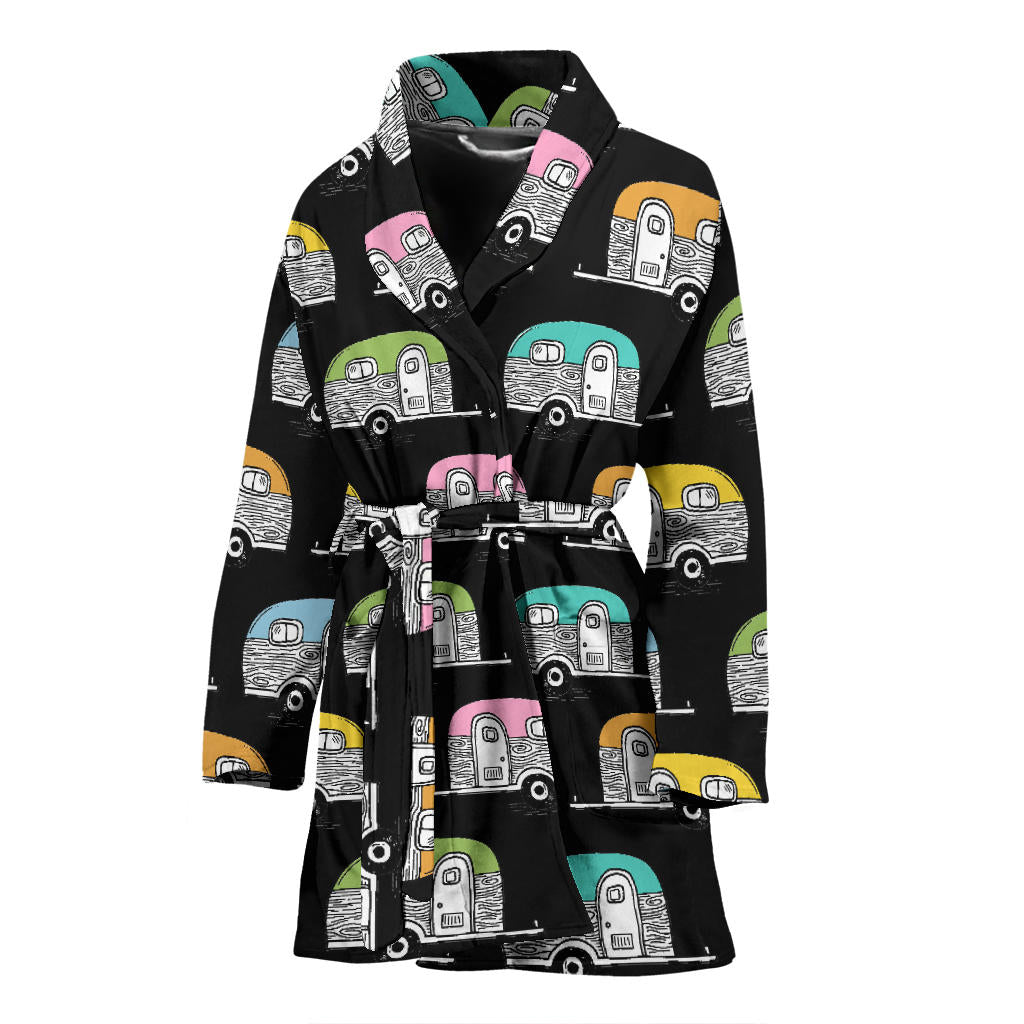 Camper Pattern Camping Themed No 2 Print Women Bathrobe