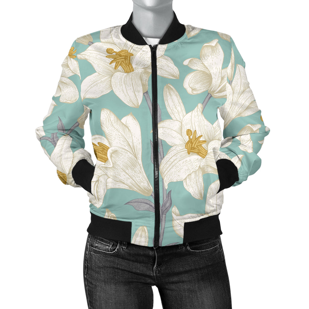 Lily Pattern Print Design 02 Women's Bomber Jacket