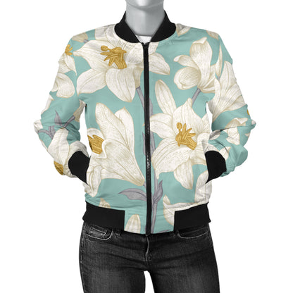 Lily Pattern Print Design 02 Women's Bomber Jacket