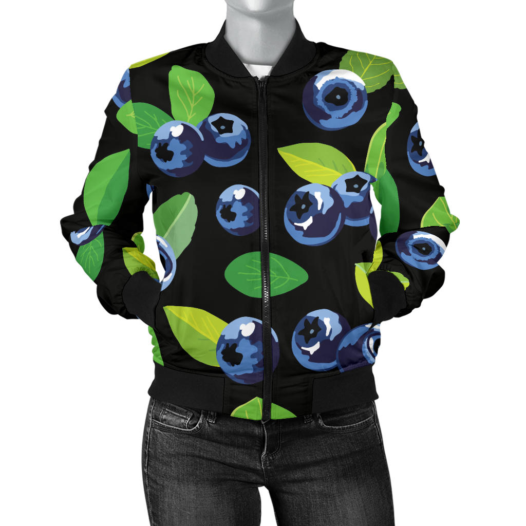 Blueberry Pattern Print Design BB03 Women Bomber Jacket