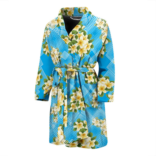 Yellow Plumeria Design Print Pattern Men Bathrobe