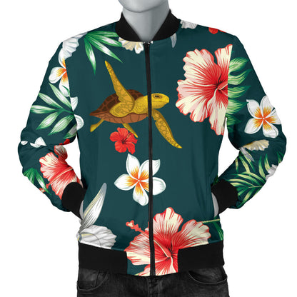 Hawaiian Flower Design with SeaTurtle Print Men Bomber Jacket