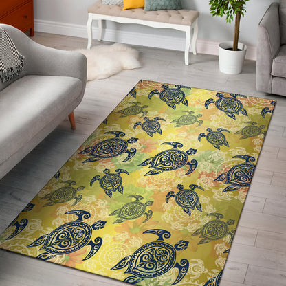 Hawaiian Turtle Tribal Design Print Area Rugs
