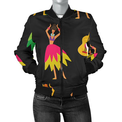 Hula Dancers Hawaiian Girl Pattern Print Design 03 Women's Bomber Jacket