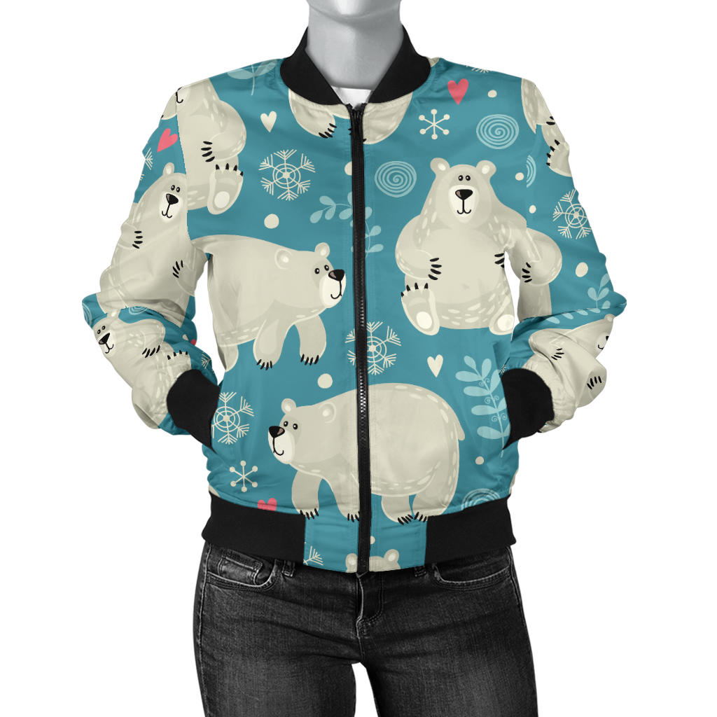 Bear Pattern Print Design BE04 Women Bomber Jacket