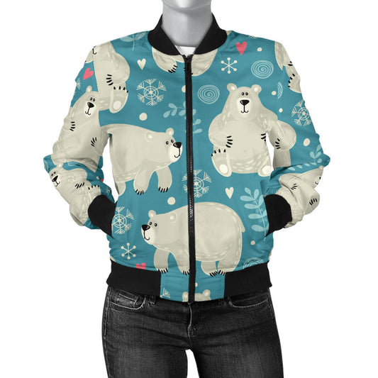 Bear Pattern Print Design BE04 Women Bomber Jacket