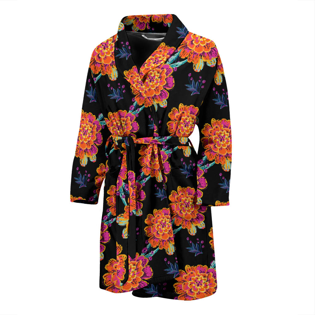 Marigold Pattern Print Design MR04 Men Bathrobe