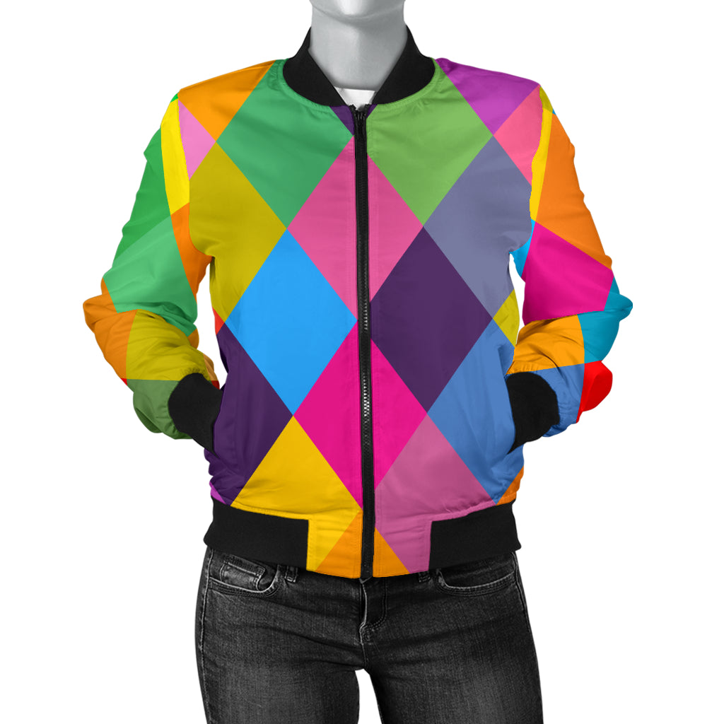 Harlequin Pattern Print Design 02 Women's Bomber Jacket