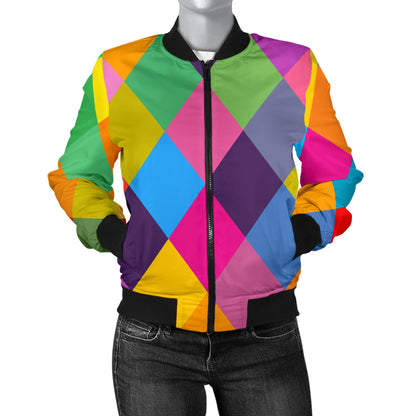 Harlequin Pattern Print Design 02 Women's Bomber Jacket
