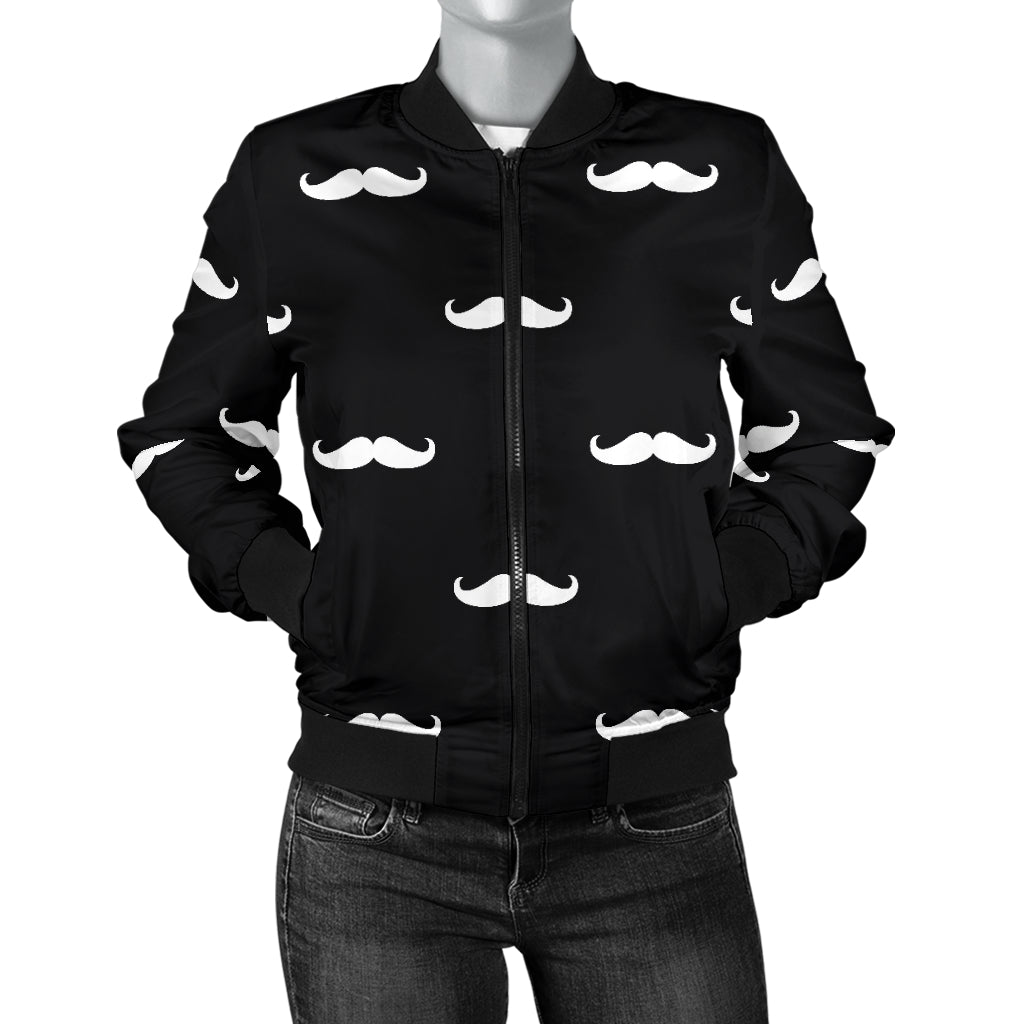 Mustache Pattern Print Design A04 Women's Bomber Jacket