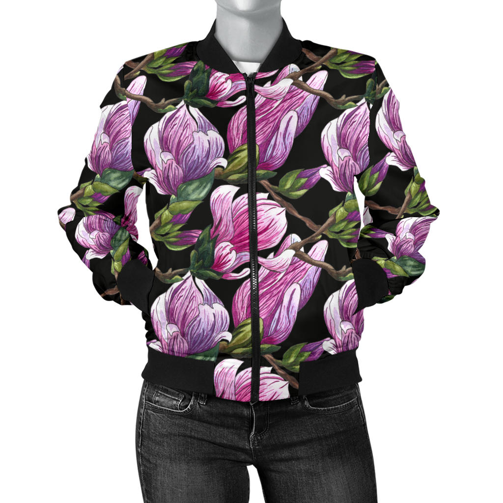 Magnolia Pattern Print Design MAG011 Women Bomber Jacket