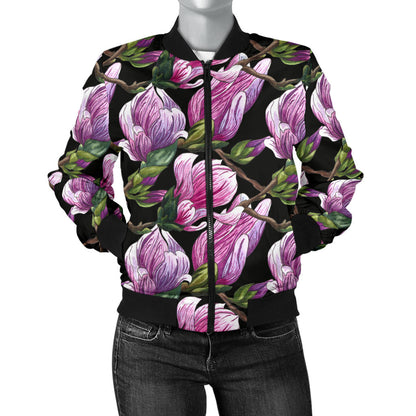 Magnolia Pattern Print Design MAG011 Women Bomber Jacket