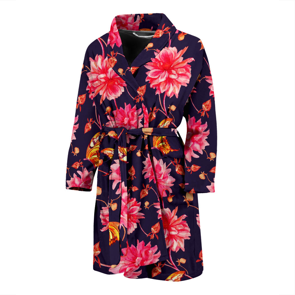Dahlia Pattern Print Design DH03 Men Bathrobe