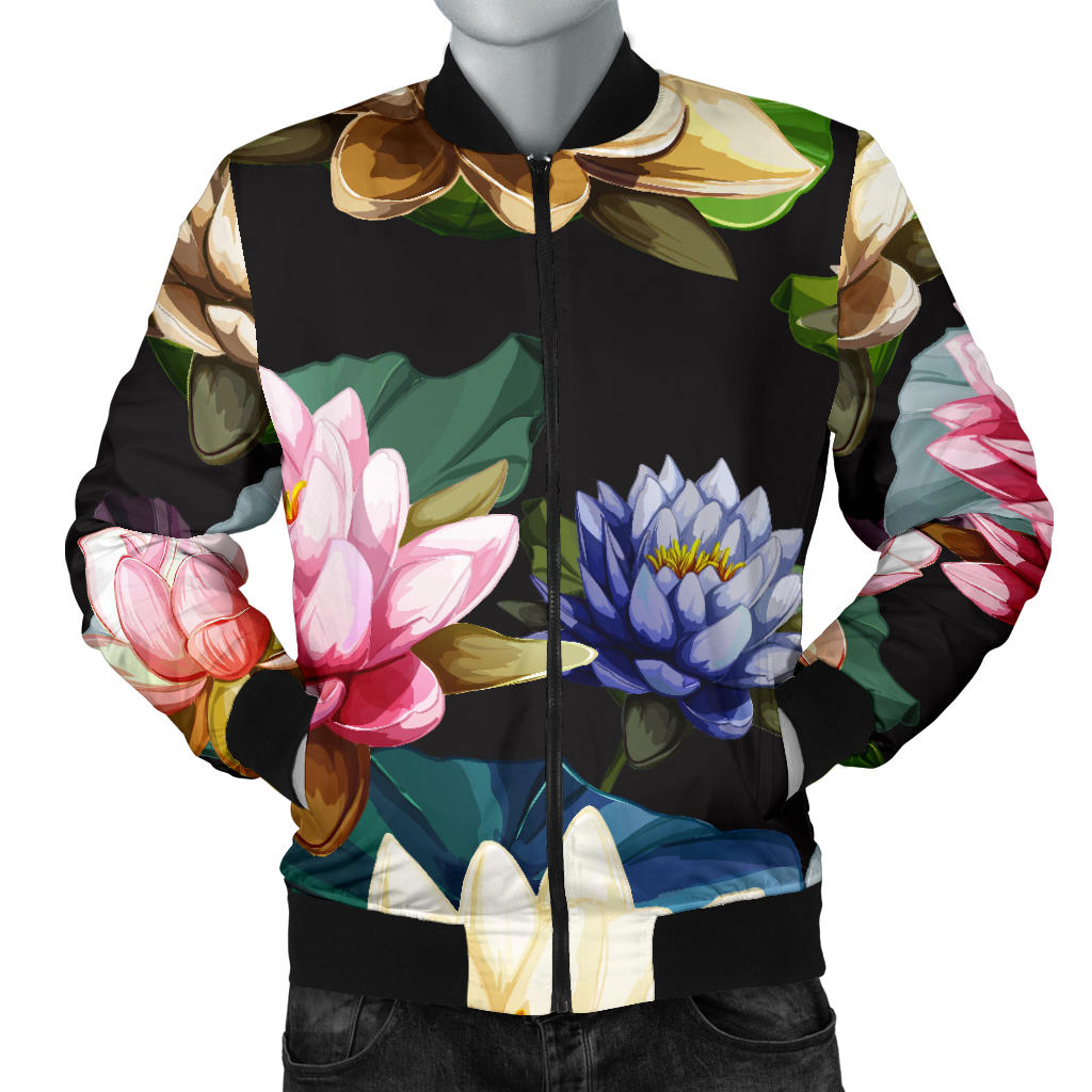 Water Lily Pattern Print Design WL02 Men Bomber Jacket