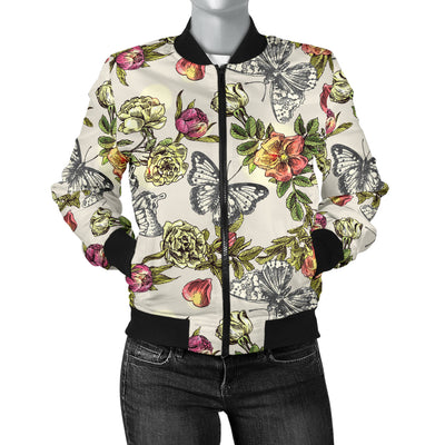 Butterfly Flower Pattern Print Design 06 Women's Bomber Jacket