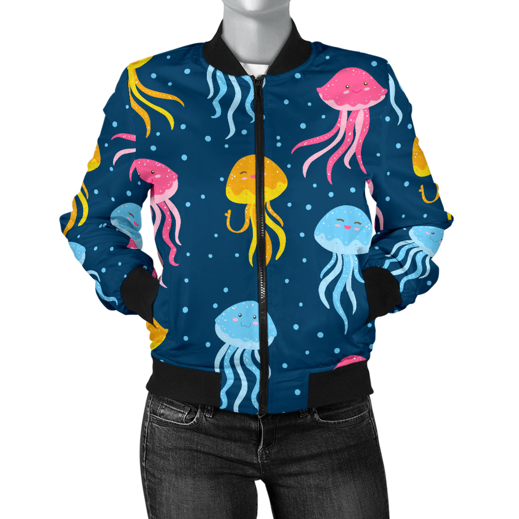 Jellyfish Pattern Print Design 04 Women's Bomber Jacket