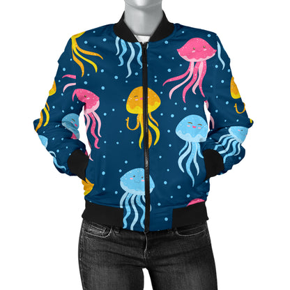 Jellyfish Pattern Print Design 04 Women's Bomber Jacket