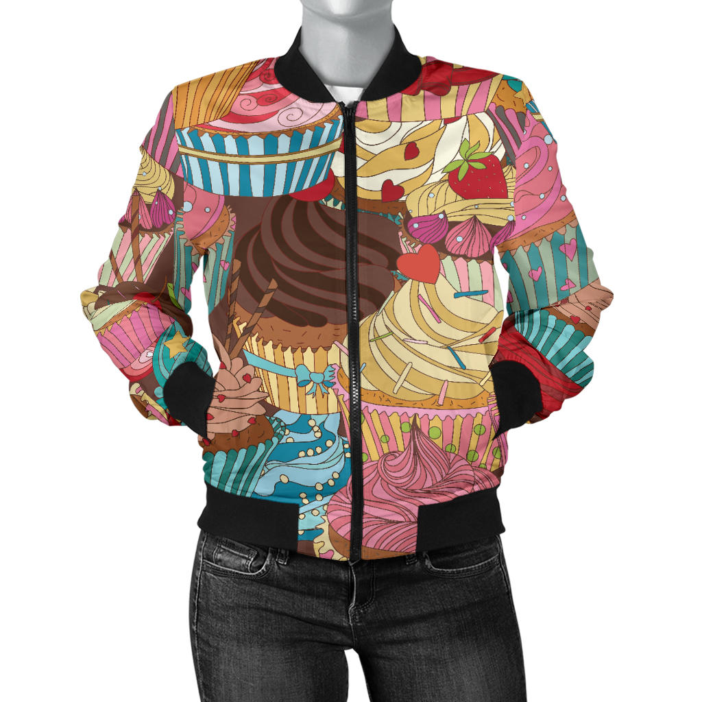 Cupcake Pattern Print Design CP01 Women Bomber Jacket