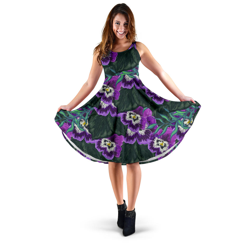 Pansy Pattern Print Design PS07 Midi Dress