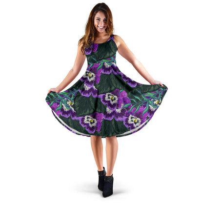 Pansy Pattern Print Design PS07 Midi Dress