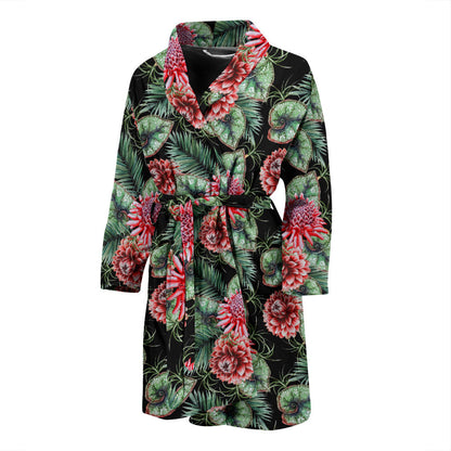 Dahlia Pattern Print Design DH06 Men Bathrobe