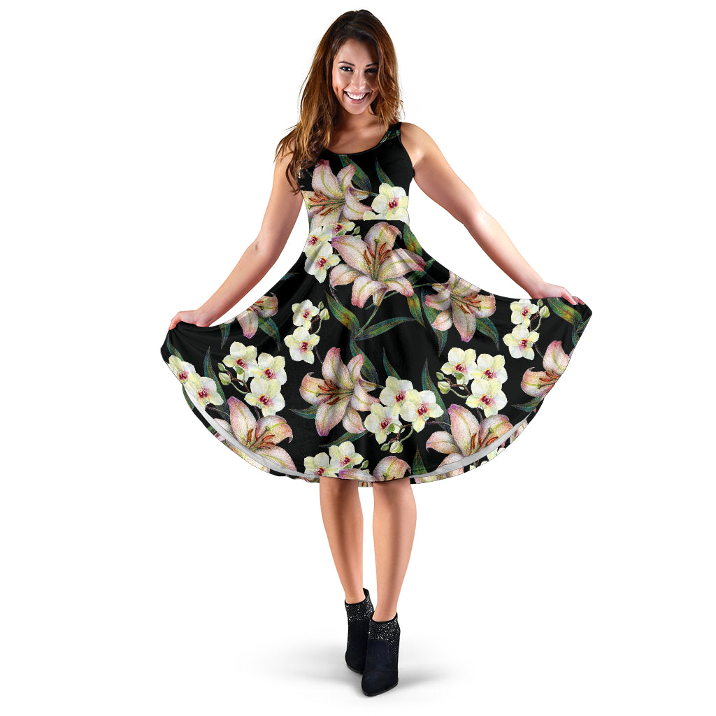 Lily Pattern Print Design LY03 Midi Dress