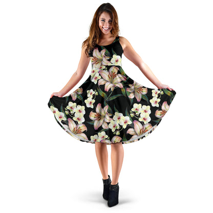 Lily Pattern Print Design LY03 Midi Dress