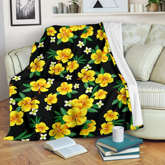 Yellow Hibiscus Pattern Print Design HB08 Fleece Blanket