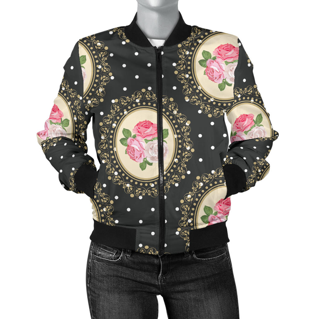 Rose Pattern Print Design RO015 Women Bomber Jacket
