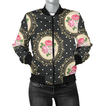 Rose Pattern Print Design RO015 Women Bomber Jacket