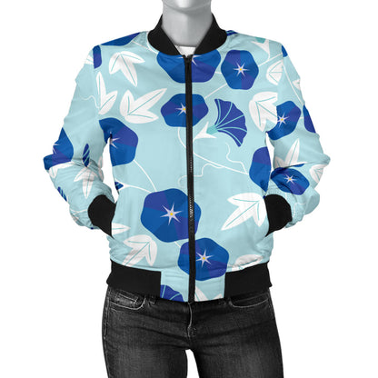 Morning Glory Pattern Print Design MG07 Women Bomber Jacket