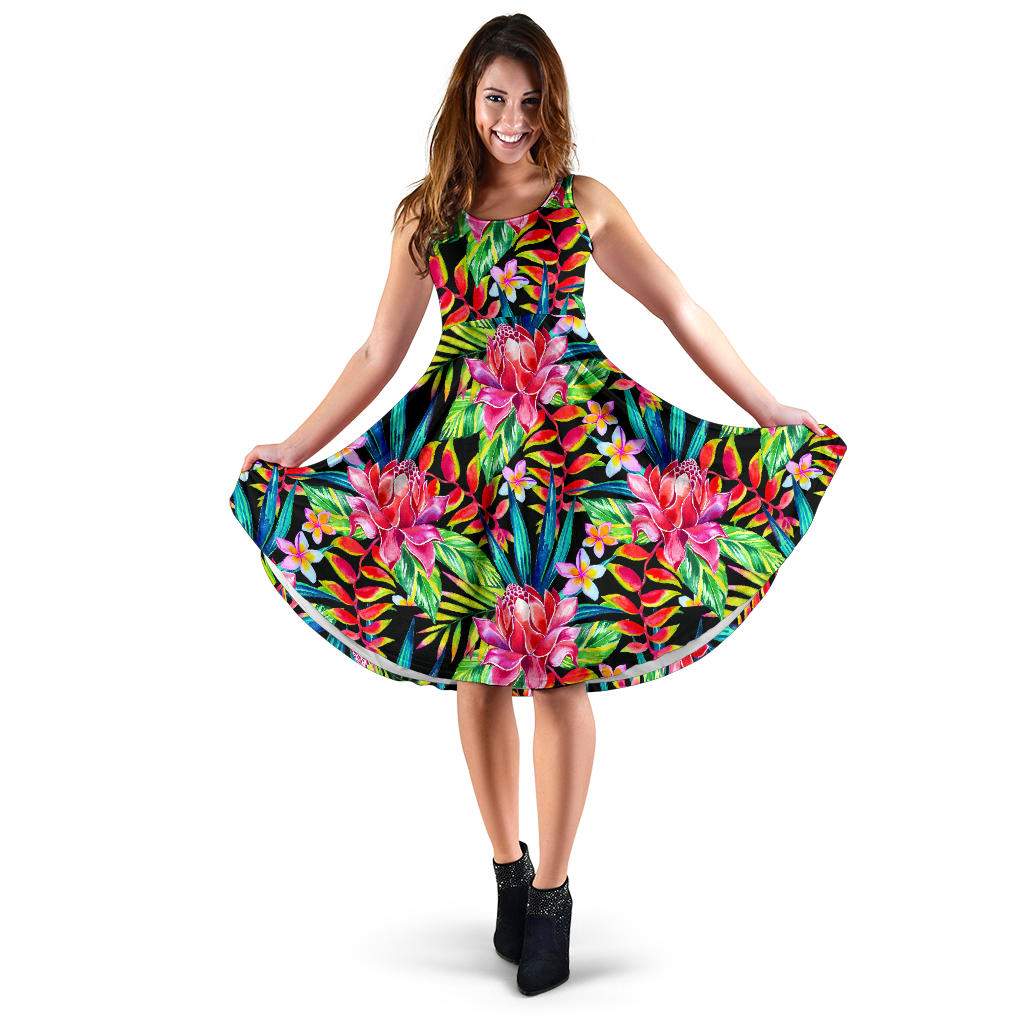Heliconia Pattern Print Design HL02 Midi Dress