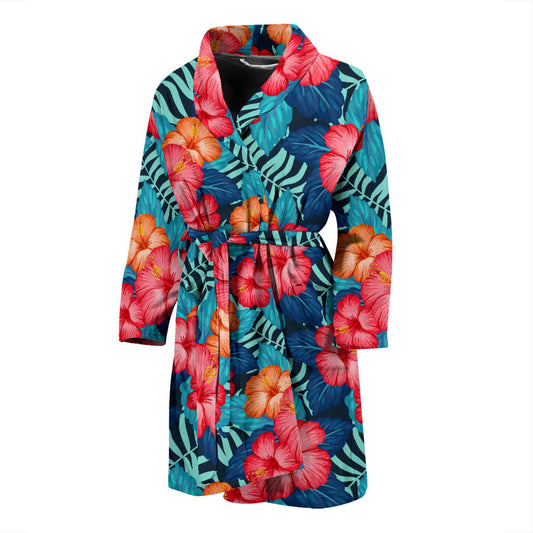 Red Hibiscus Pattern Print Design HB02 Men Bathrobe