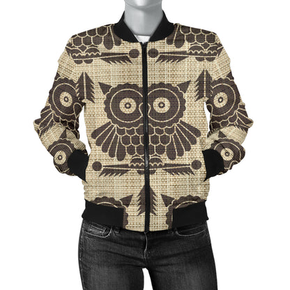 Owl Pattern Print Design A01 Women's Bomber Jacket