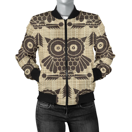 Owl Pattern Print Design A01 Women's Bomber Jacket