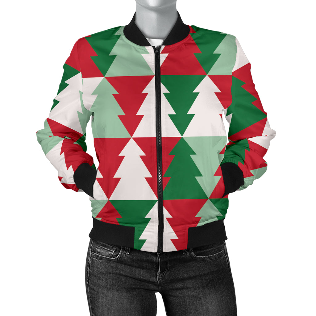 Christmas Tree Pattern Print Design 01 Women's Bomber Jacket
