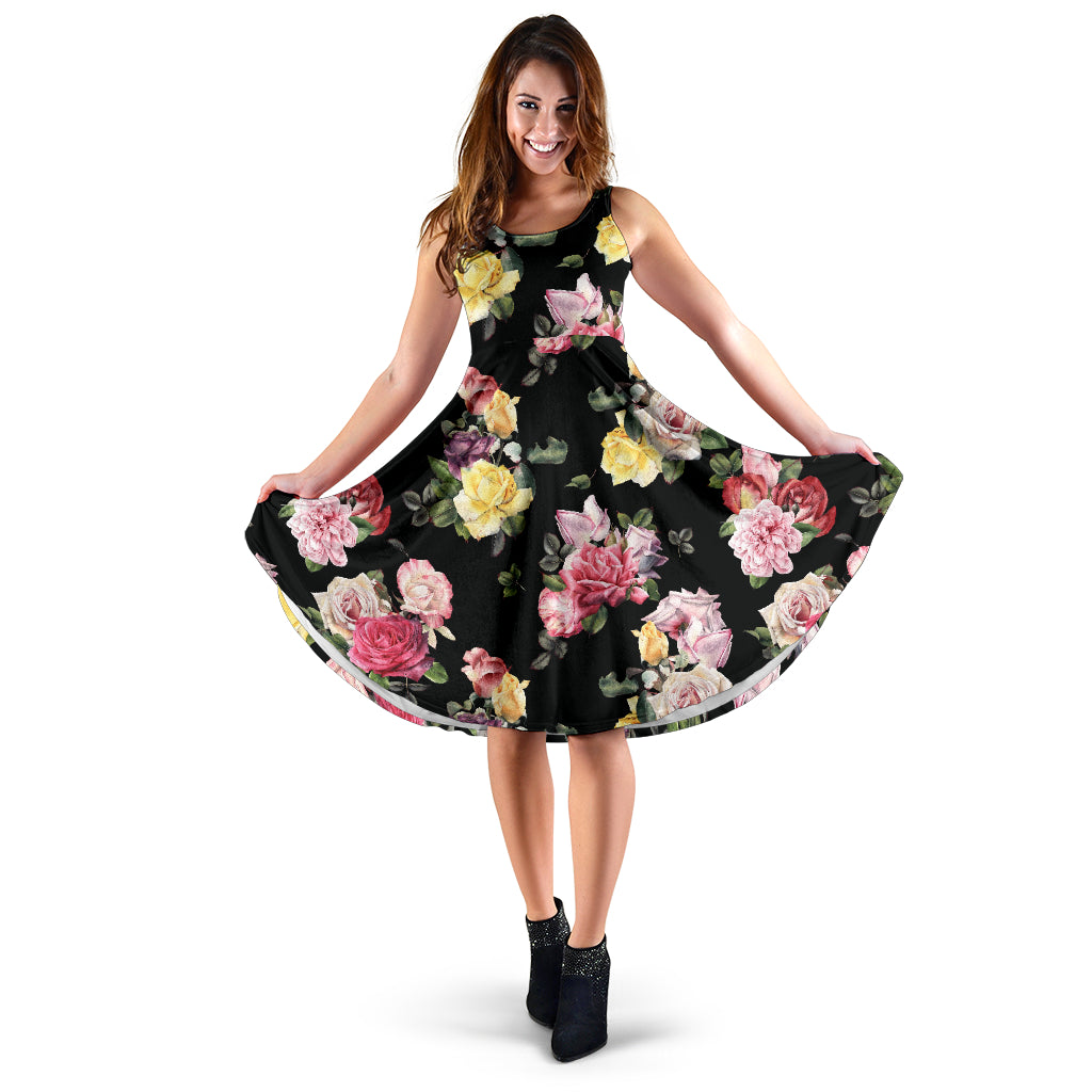Rose Pattern Print Design RO010 Midi Dress