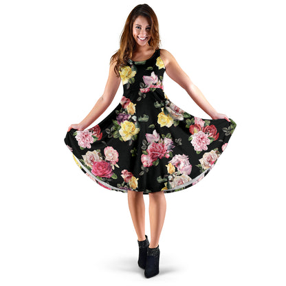Rose Pattern Print Design RO010 Midi Dress