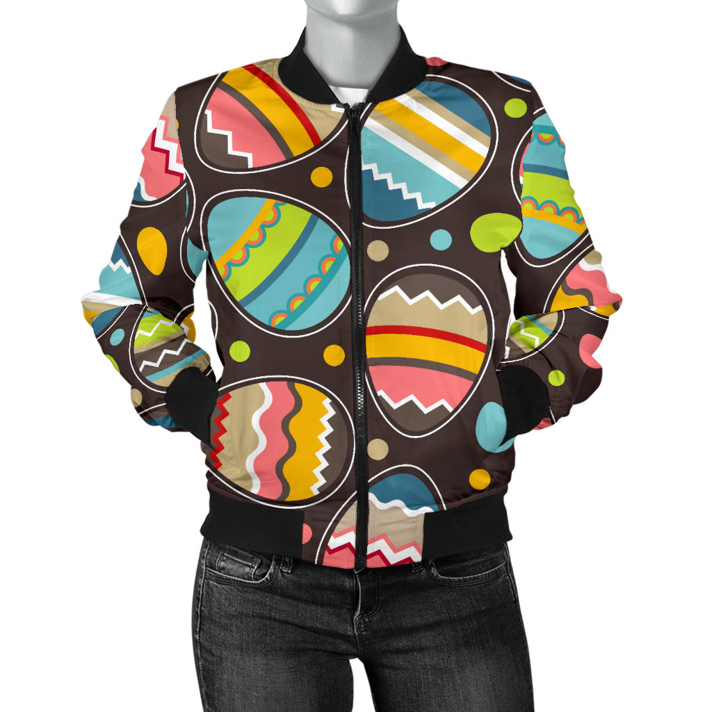 Easter Eggs Pattern Print Design RB03 Women Bomber Jacket