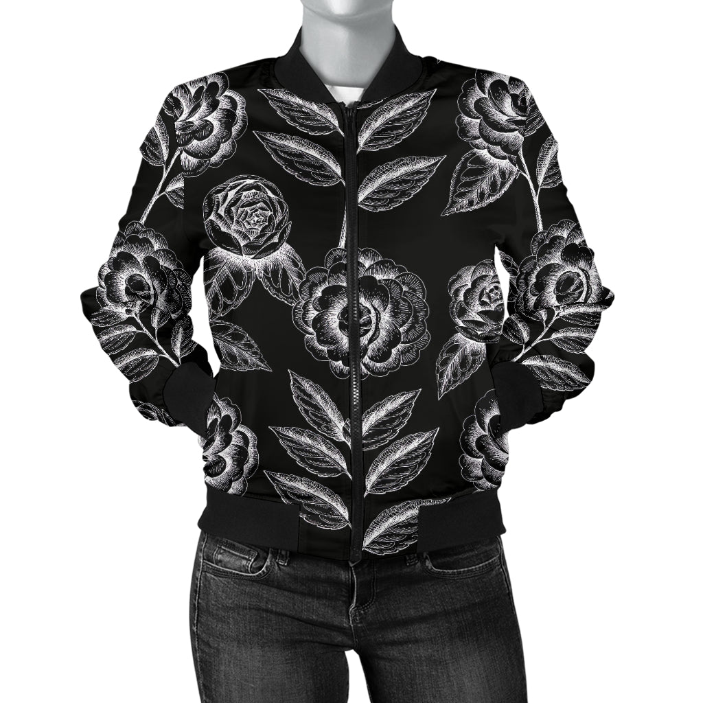Camellia Pattern Print Design 02 Women's Bomber Jacket