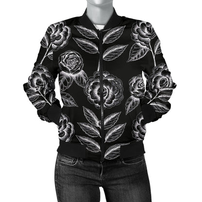 Camellia Pattern Print Design 02 Women's Bomber Jacket